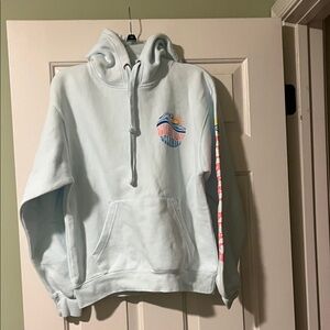 Light Blue Graphic Wave Hoodie - Women's Pullover Sweatshirt